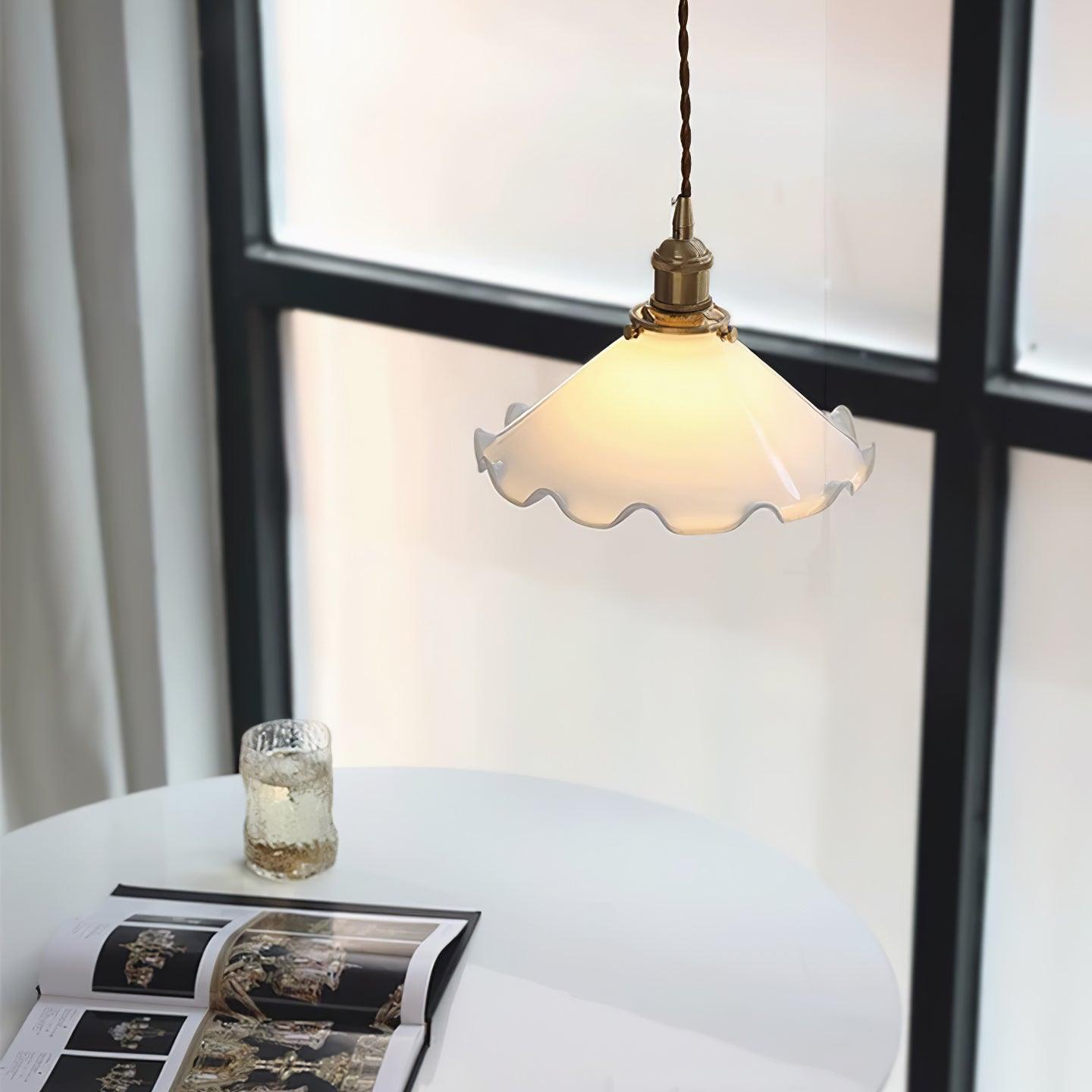 White Sculptural Glass Plug-In Pendant