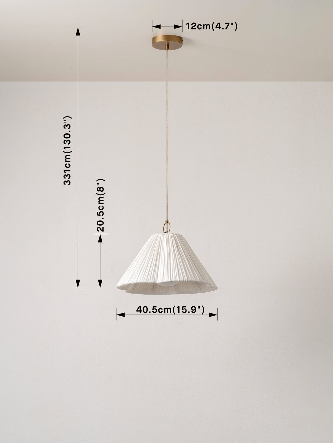 Lindi - small aged brass and linen scalloped pendant