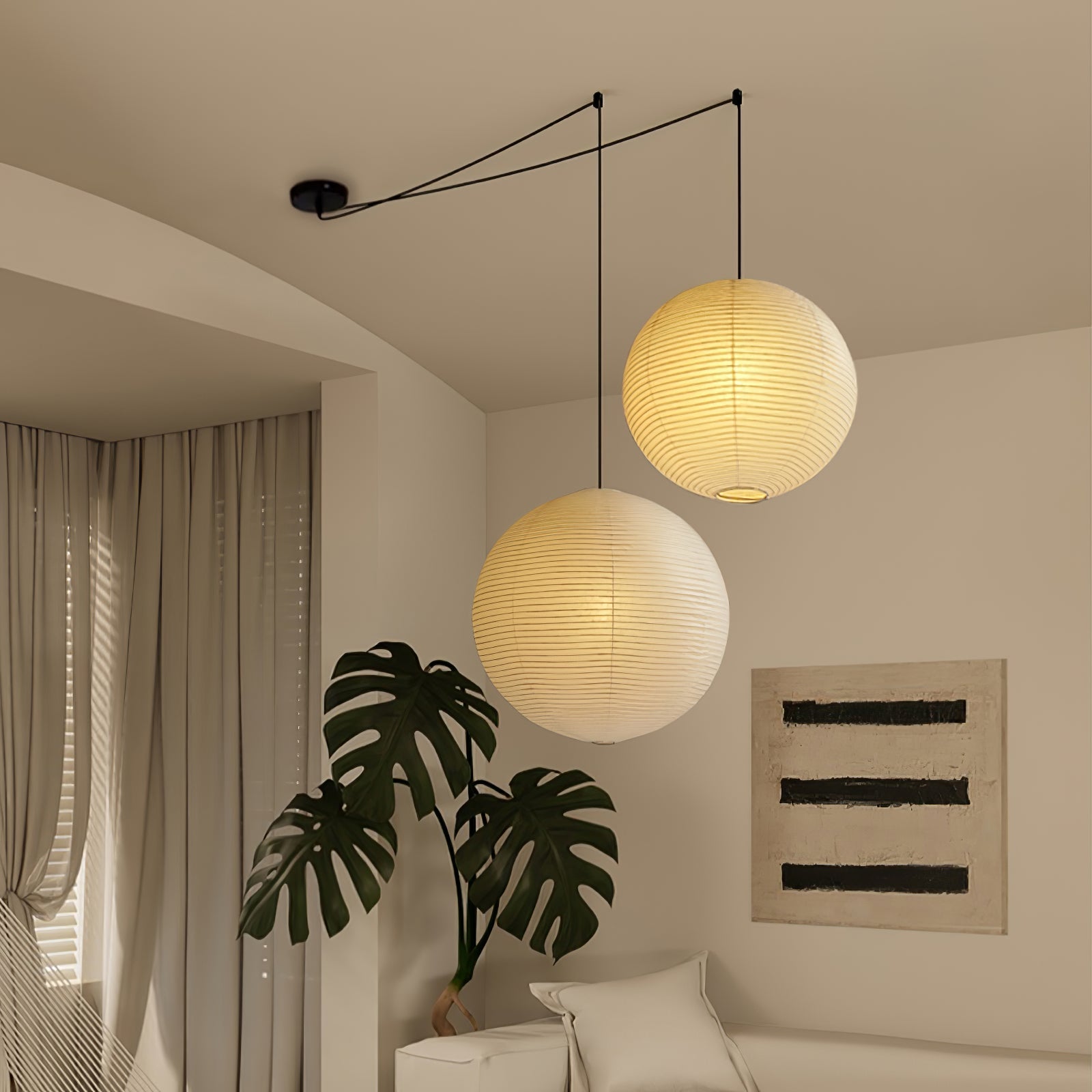 Mid-Century Pendant Swag Light - Japanese Paper Lamp for Bedroom