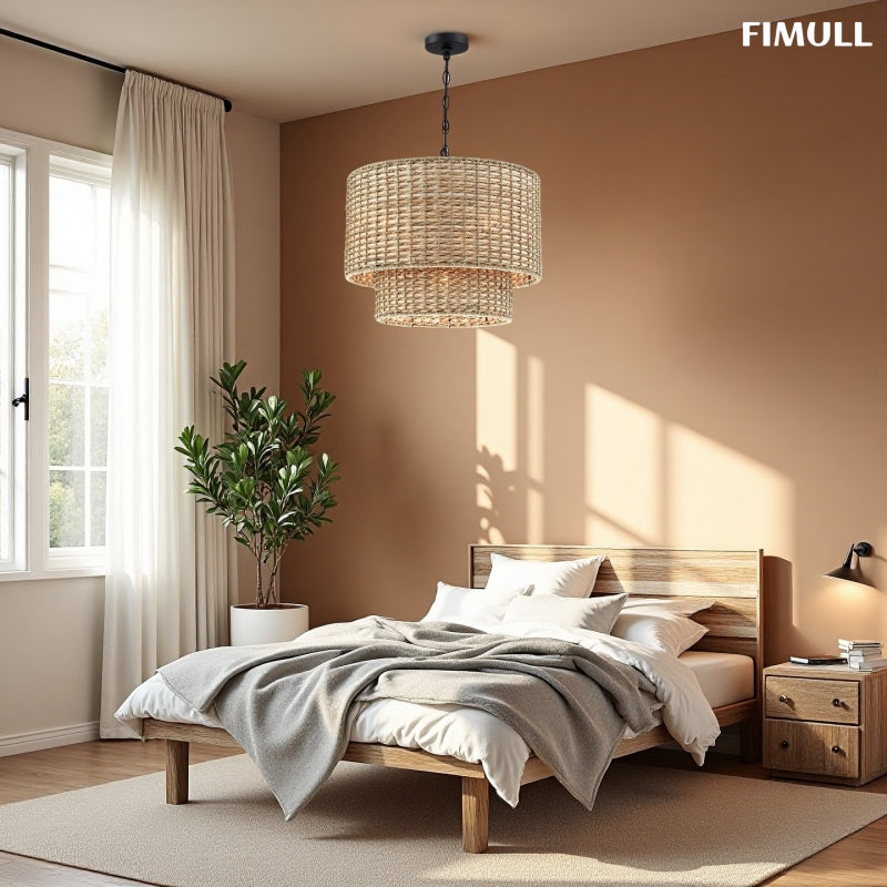 Natürliche Handgefertigte Rattan Trommel Pendelleuchte
