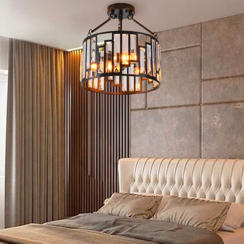 Industrielle Käfig-Deckenlampe aus schwarzem Kristall