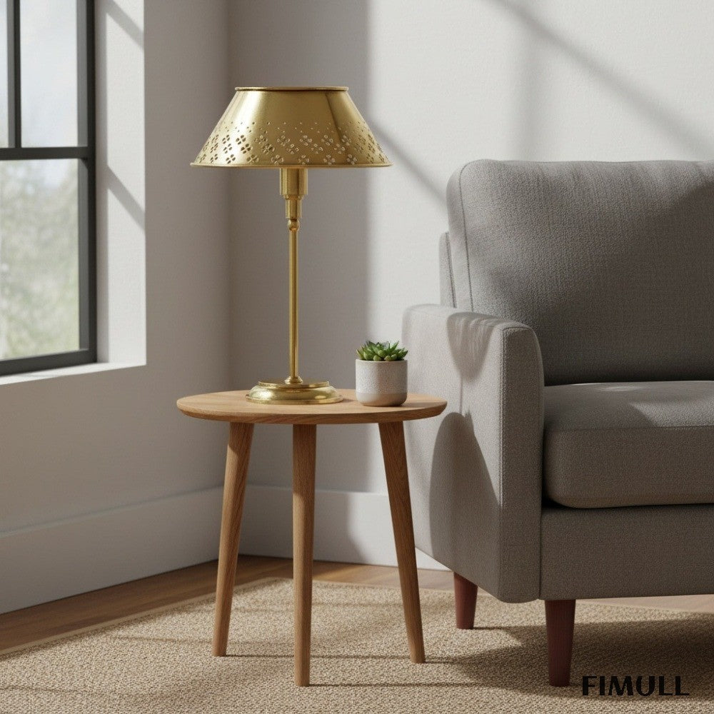 Auriglow Brass Perforated Table Lamp - Space Age Floral Bedroom Light