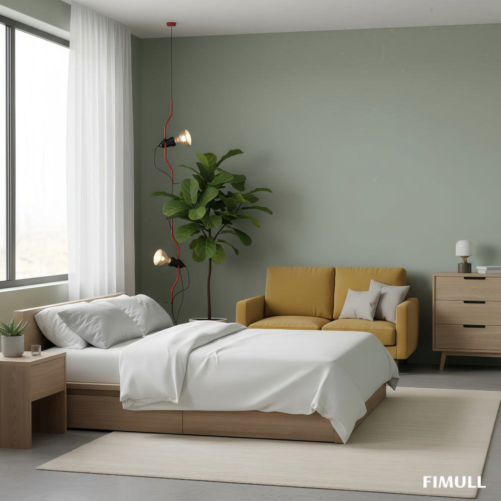 Moderne verstellbare Stehlampe mit Nickelrohr und Stahlseil fürs Schlafzimmer