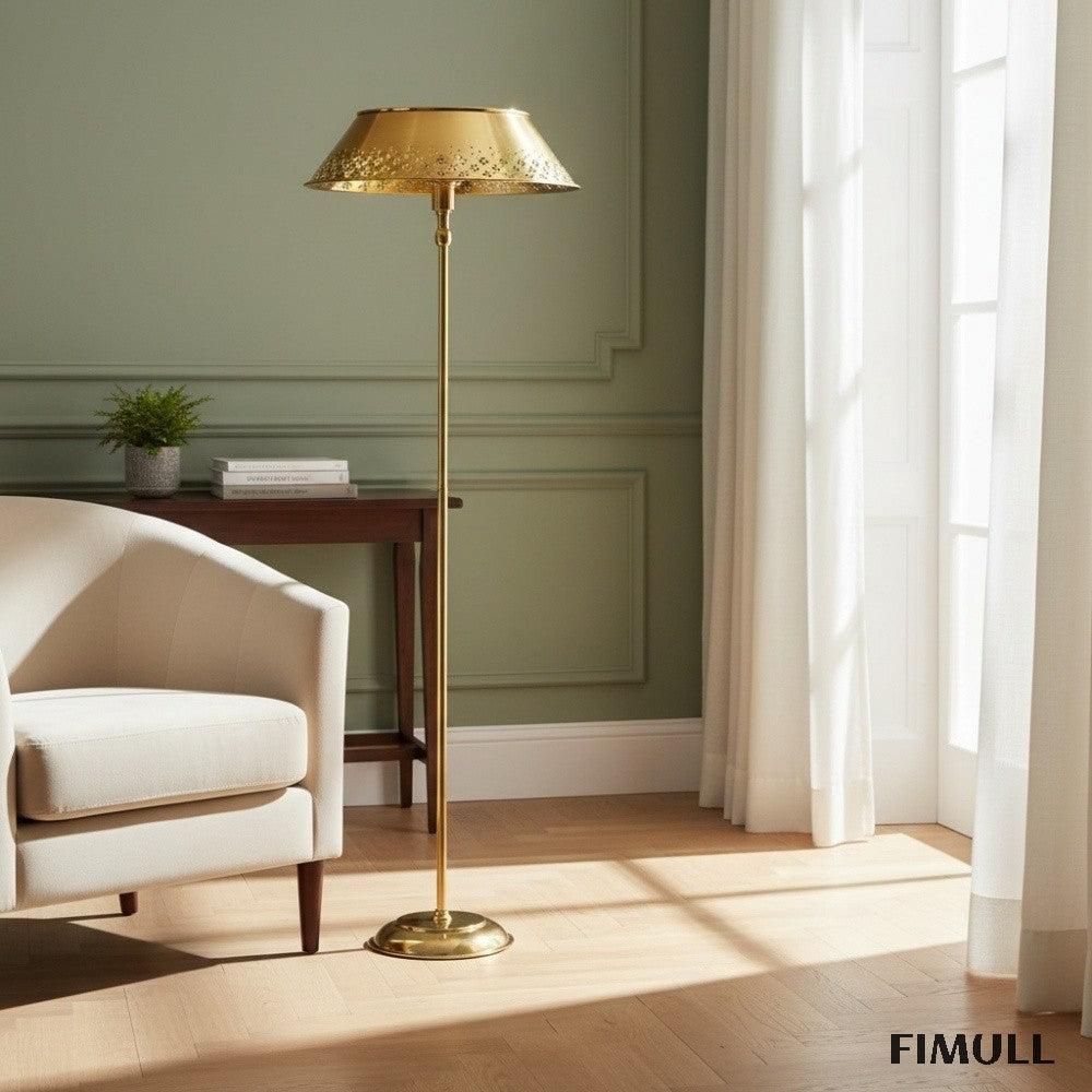 Auriglow Brass Floor Lamp - Enameled Perforated Space Age Bedroom Lamp