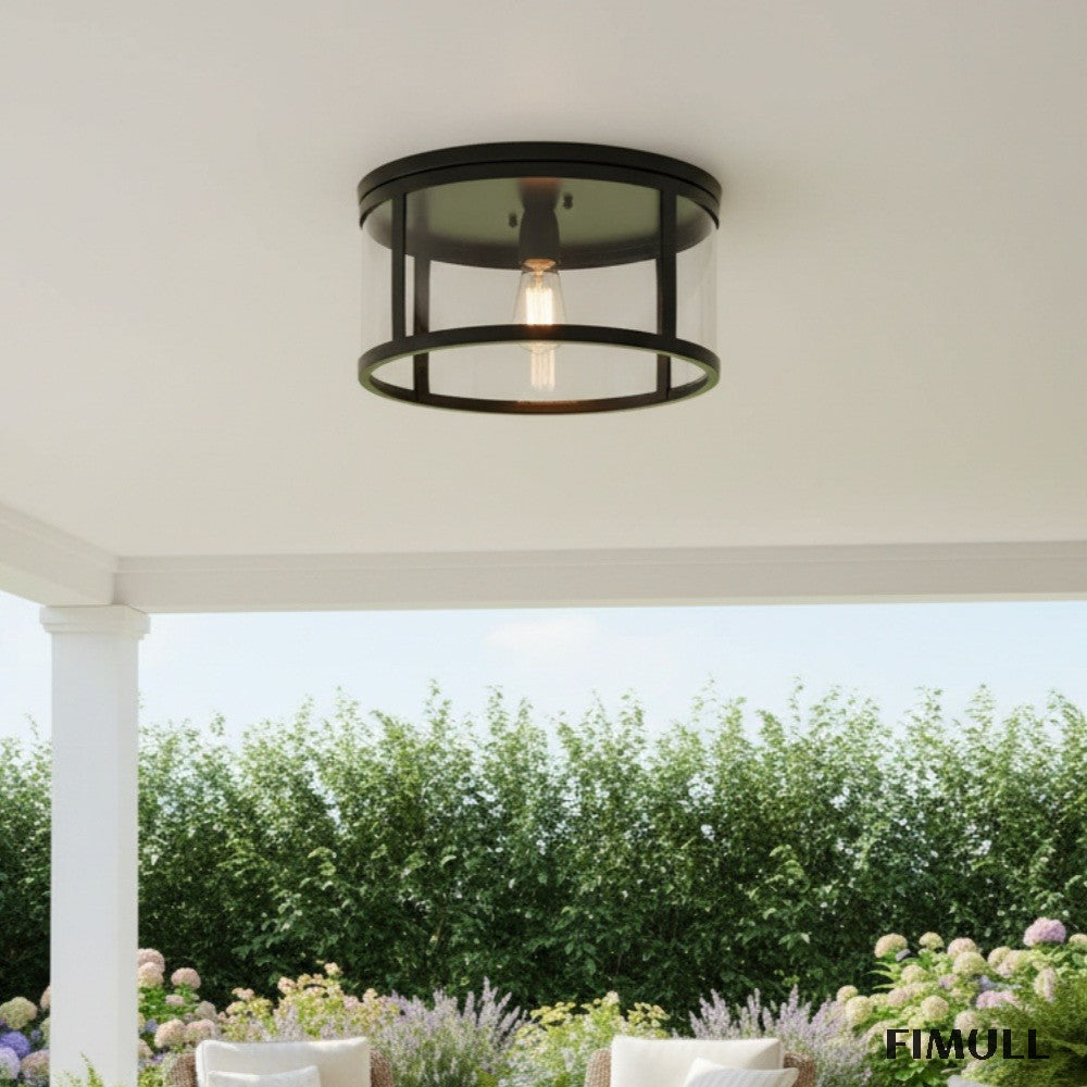 Ferrix Classic Outdoor Ceiling Lamp - Iron Glass Flush Mount for Porch
