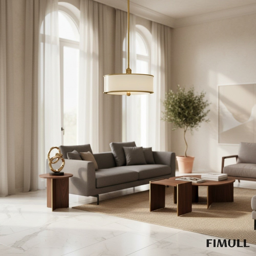 Forvara Rustic Metal Pendant Light - Brass Drum Lamp for Kitchen Island