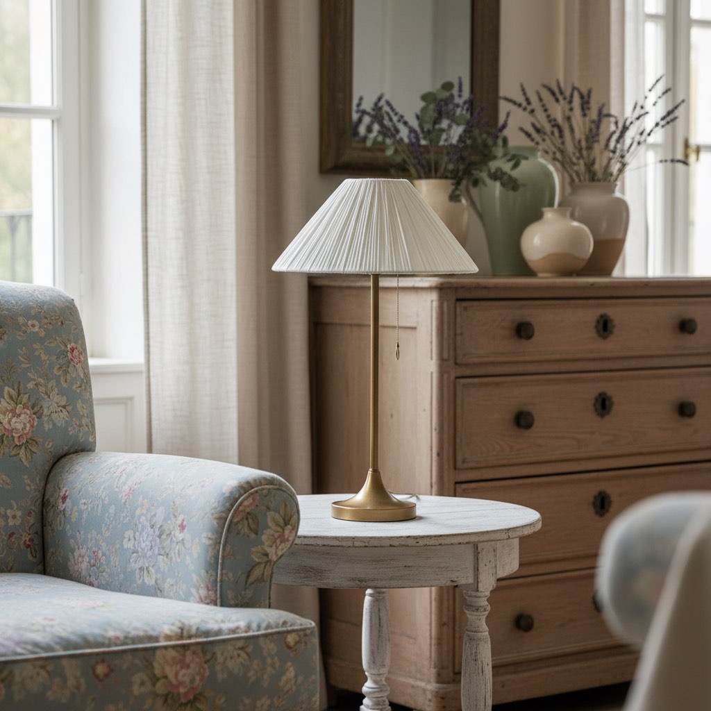 Lindi - aged brass and scalloped linen table lamp