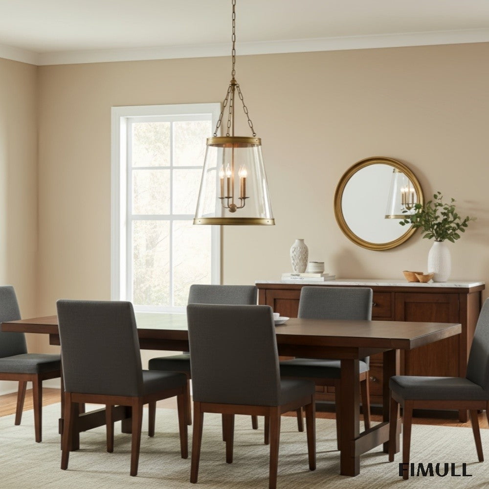 Driscoll Brass Drum Pendant Light - Vintage Glass Iron Lamp for Kitchen