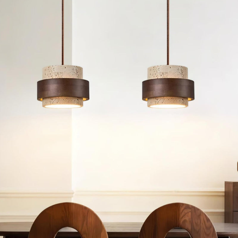 Moderne zylindrische Travertin-Steinsäule Pendelleuchte