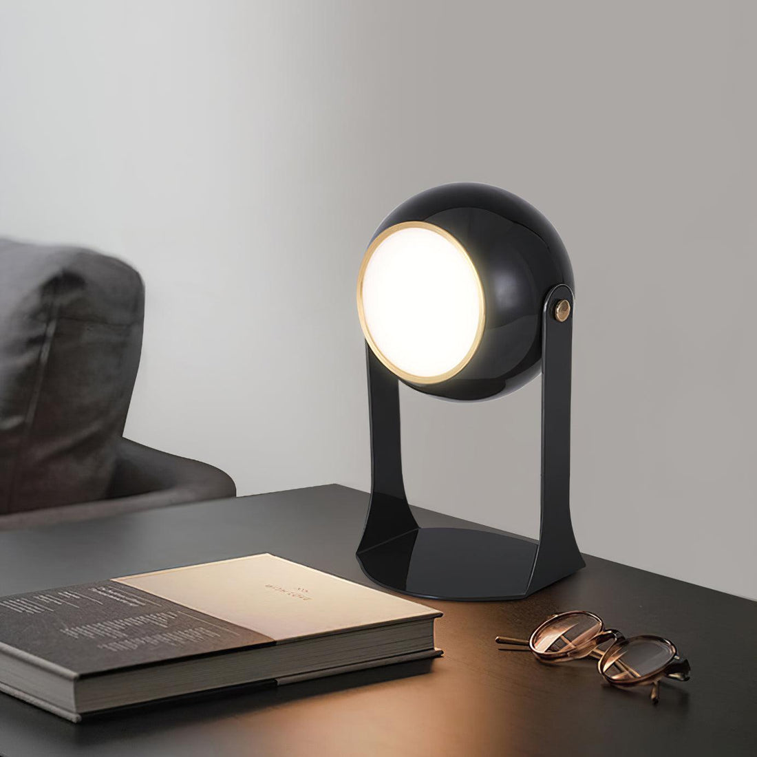 Glossy Black-White Table Lamp - Helmet-Inspired
