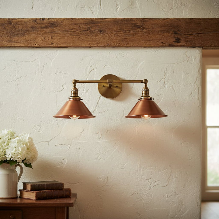 Conique Metal Industrial Wall Sconce with Dual Cone Shades - Vintage Metal Finish