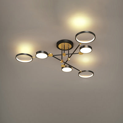 Branch Ring Chandelier - Gold Black Multi Light for Modern Bedroom