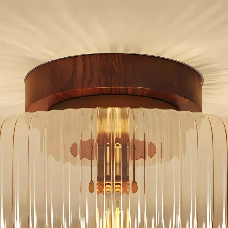 Amberflow Retro Amber Fluted Glass Ceiling Light – Round Flush Mount for Hallways and Entryways