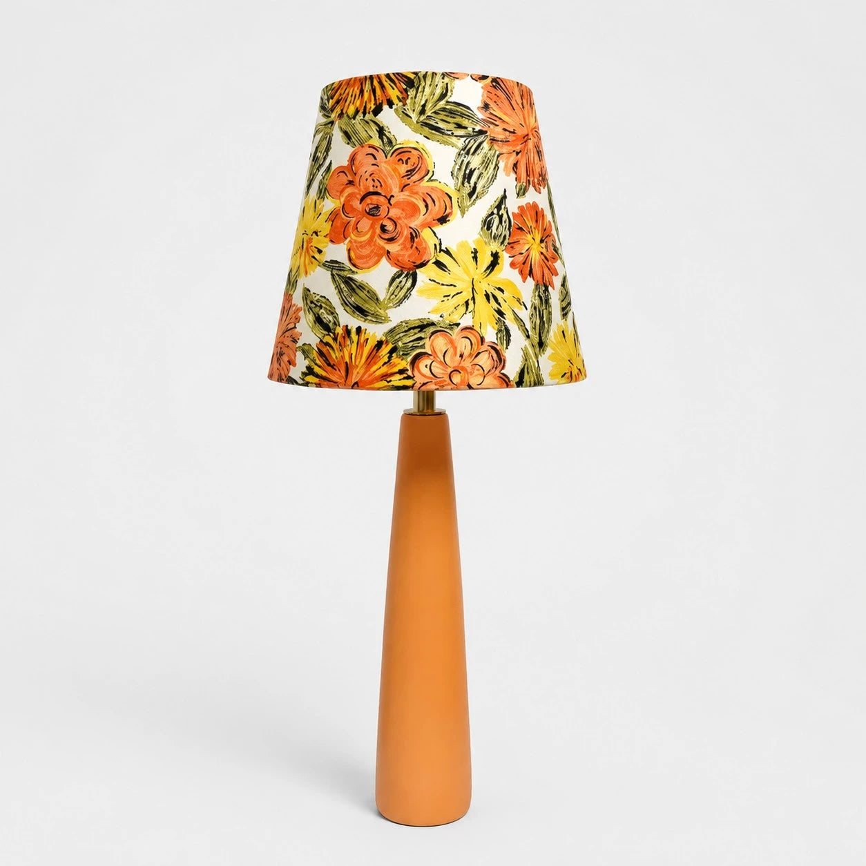 Liberty Fabric Floral Ceramic Table Lamp with Orange Handmade Base