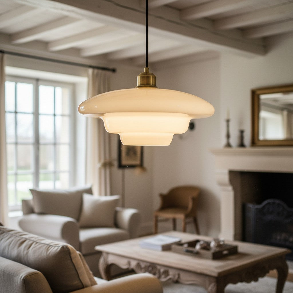 Opalisse Milk Glass Dome Pendant Lamp - Art Deco Pendant Light for Dining Room