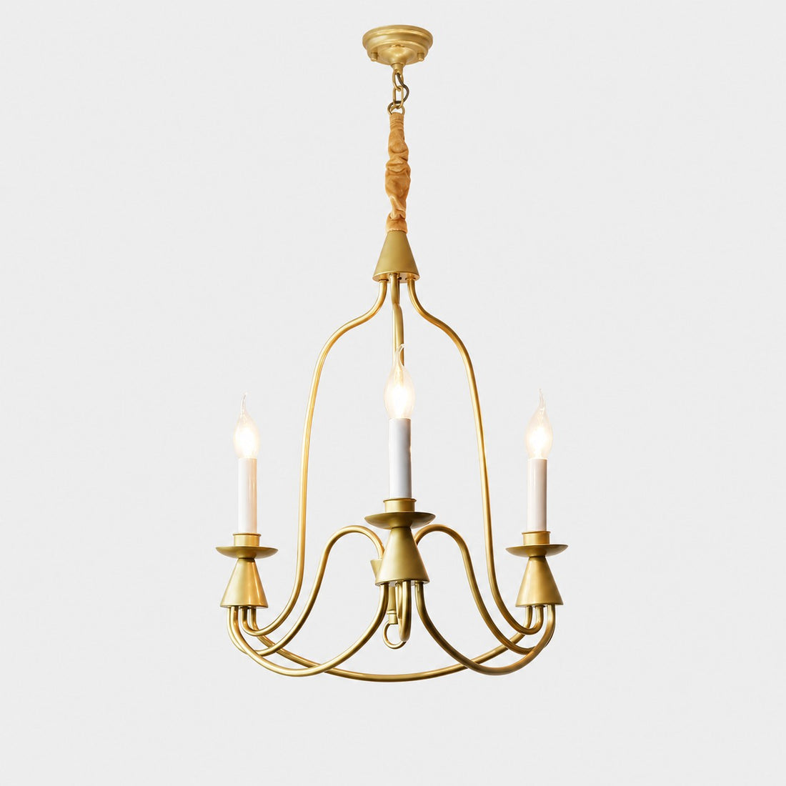 Gold three-light vintage iron candle chandelier