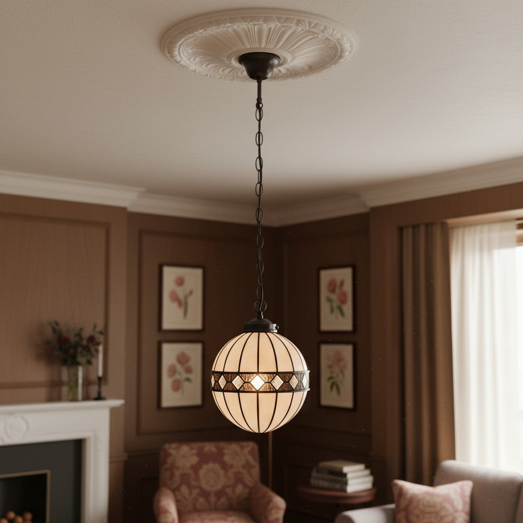 TF Fargo Tiffany Style Globe Pendant – Handcrafted Art Glass Sphere Light for Kitchen Island