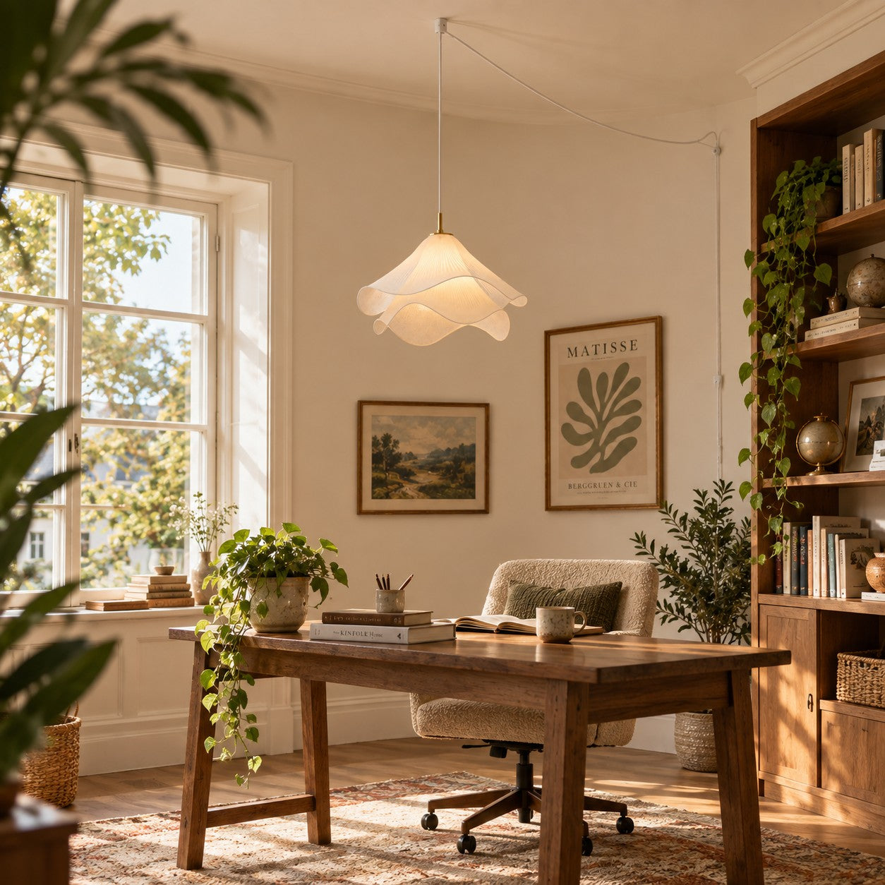 Plug-in-Pendelleuchte mit mehrlagigem plissiertem Stoff