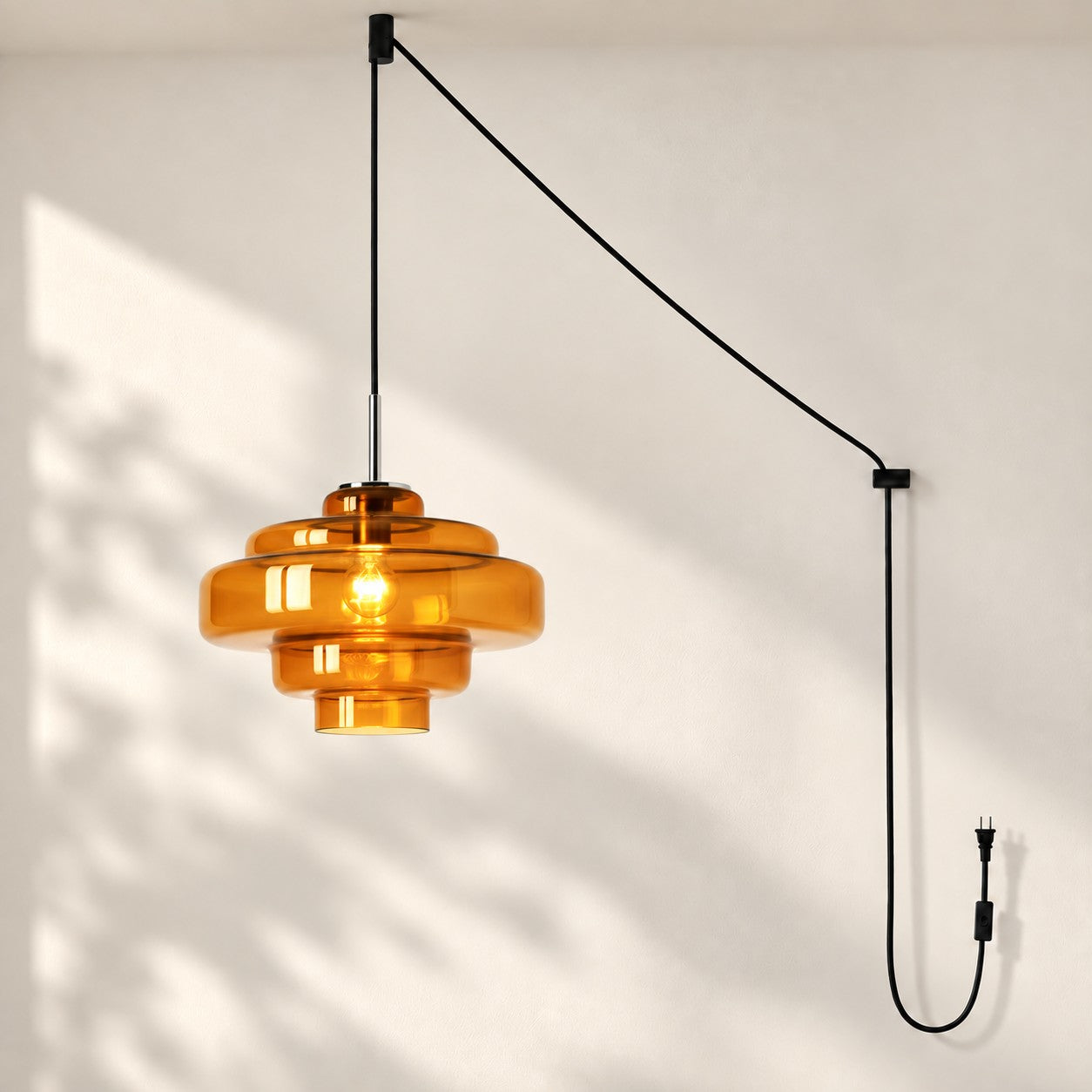 Koloro Millie Glas-Pendelleuchte mit Stecker - Retro-Pendelleuchte in bunten Farben für moderne Innenräume