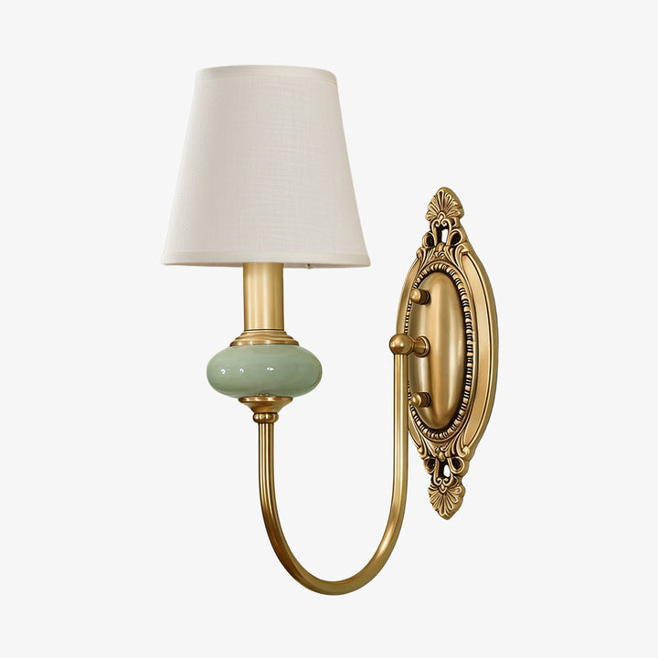 Rowanea Ceramic Wall Sconce with Fabric Shade and Metal Finish - Farmhouse Modern Hallway Light