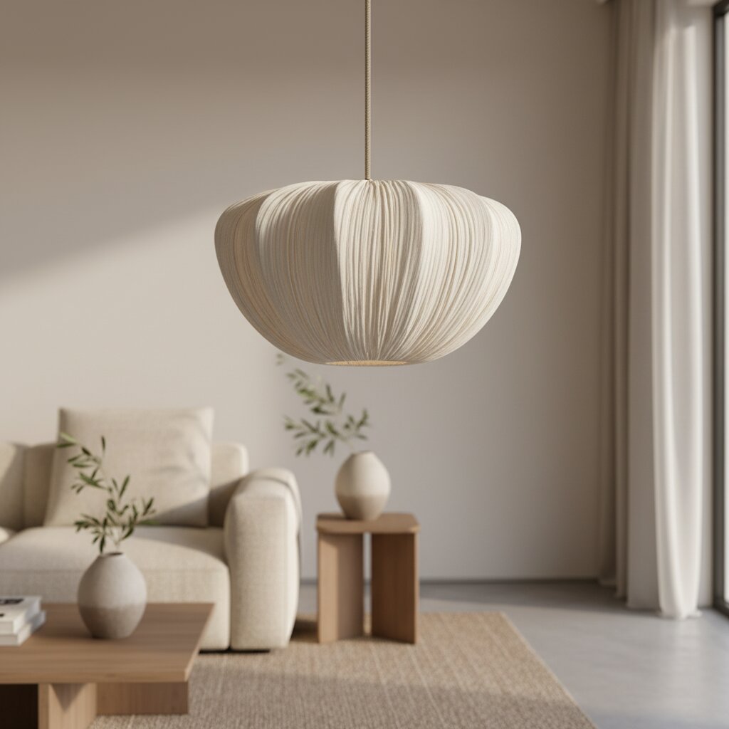 Linbron Pendant – Soft Linen Shade and Curved Frame Modern Light for Dining Room