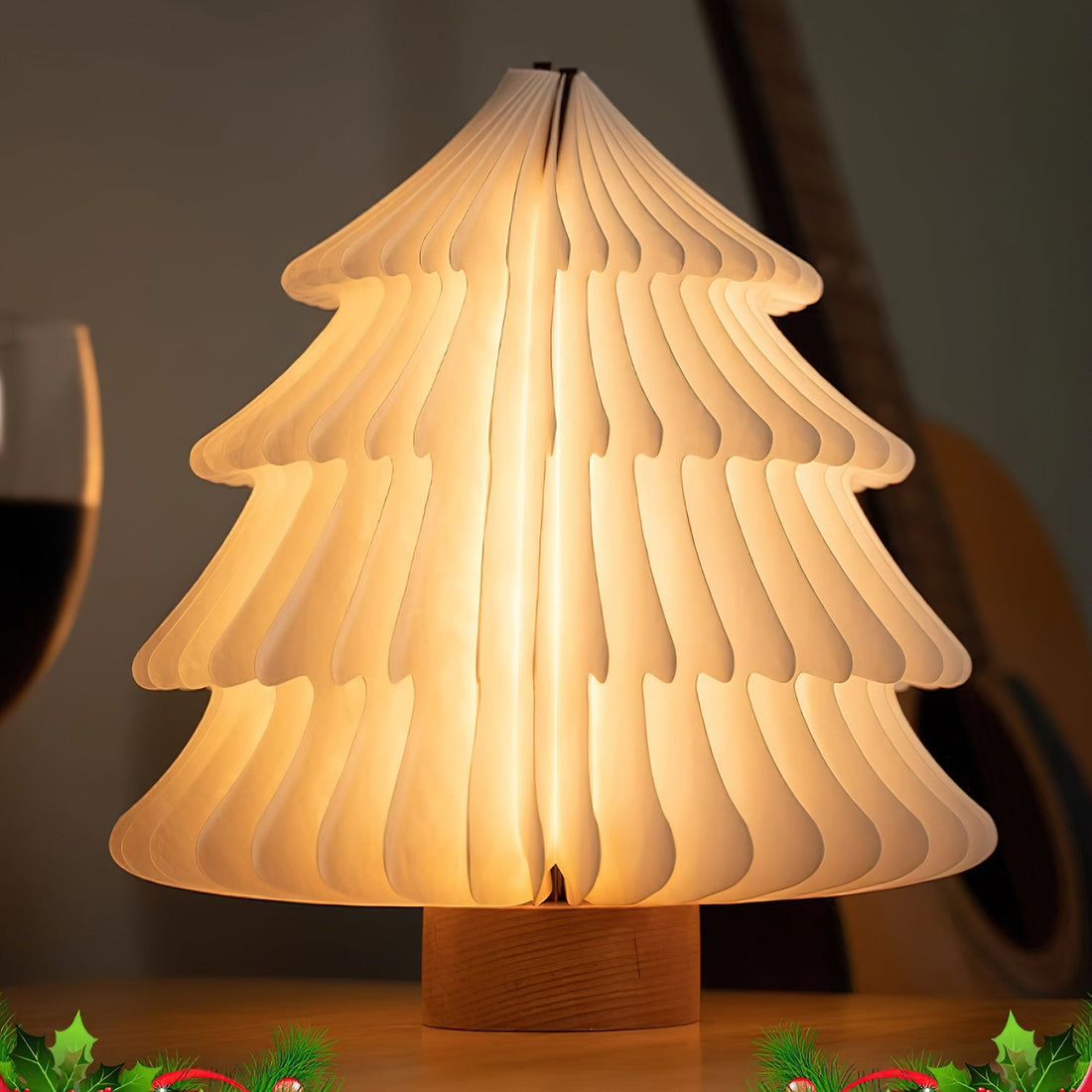 Faltbare Weihnachtsbaum-Tischlampe – LED-Licht aus Holz für das Wohnzimmer