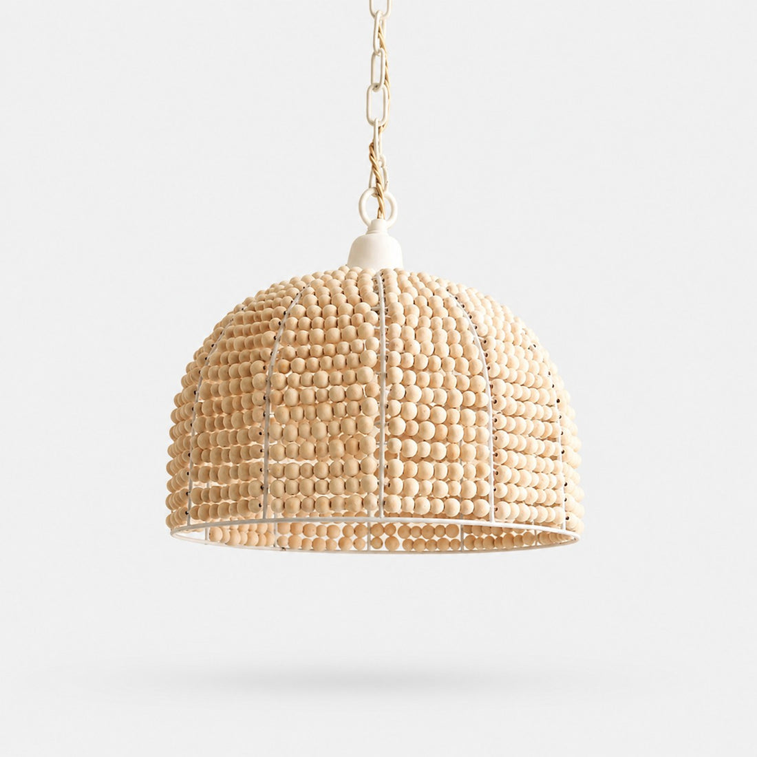 Natural Wood Bead Pendant Light with Wabi-Sabi Dome Shade