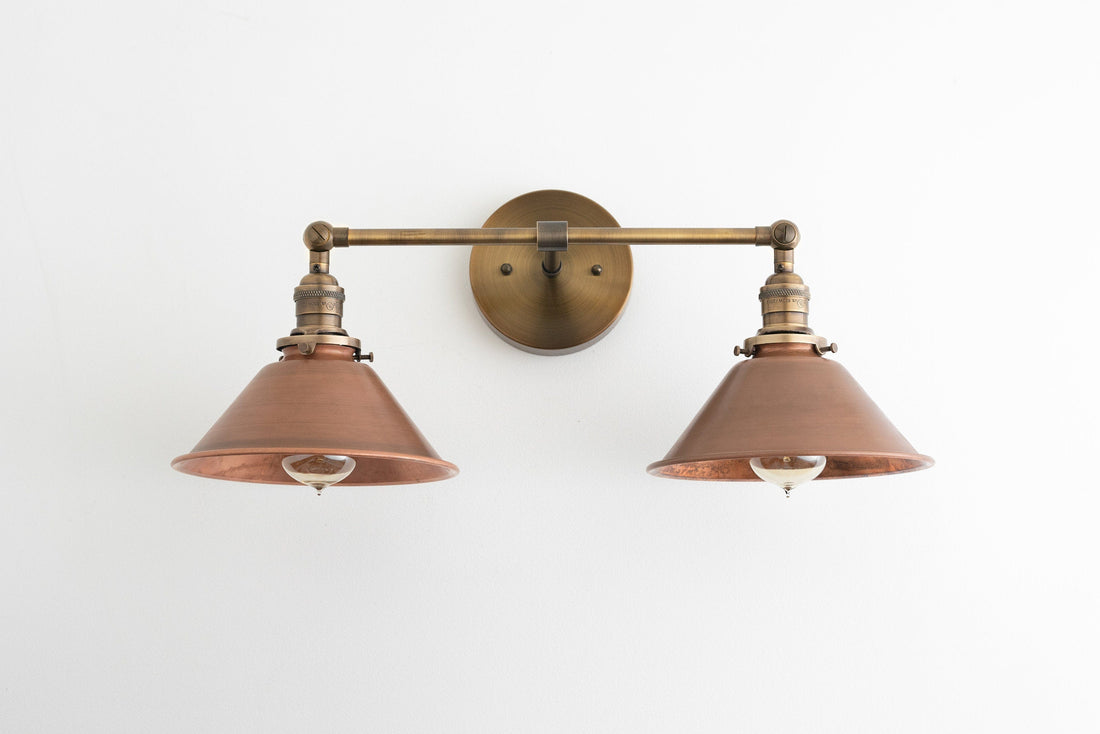Conique Metal Industrial Wall Sconce with Dual Cone Shades - Vintage Metal Finish