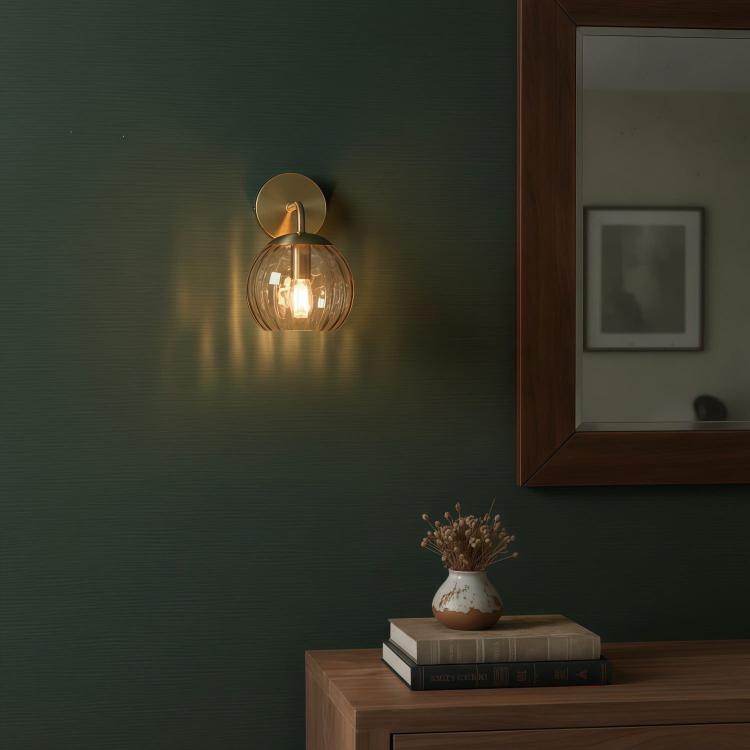Tracian Brass Textured Glass Wall Lamp – Modern Classic Wall Sconce for Home Interiors & Corridors