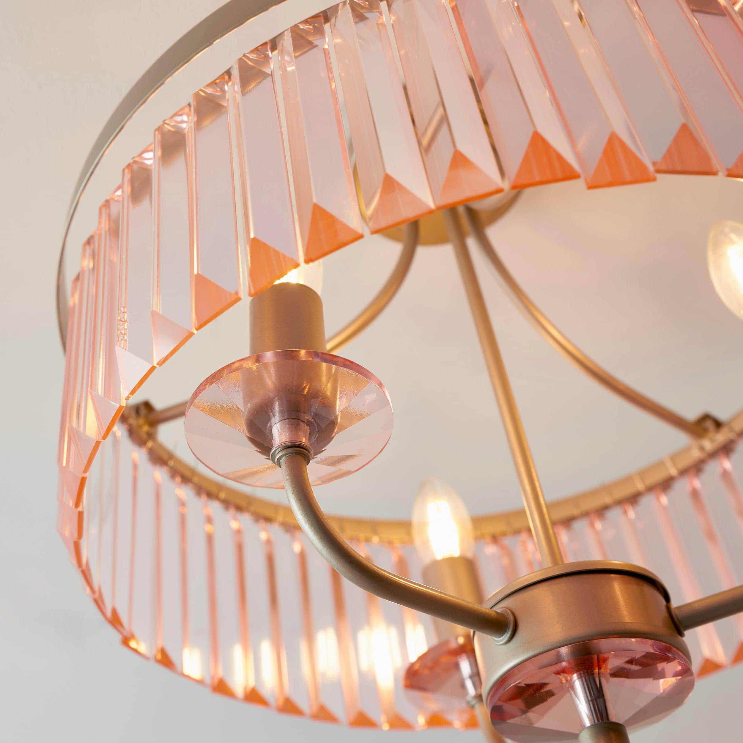 Beveline 3 Light Round Semi Flush - Faceted Cut Glass Shade Metal Finish for Hallways and Bedrooms