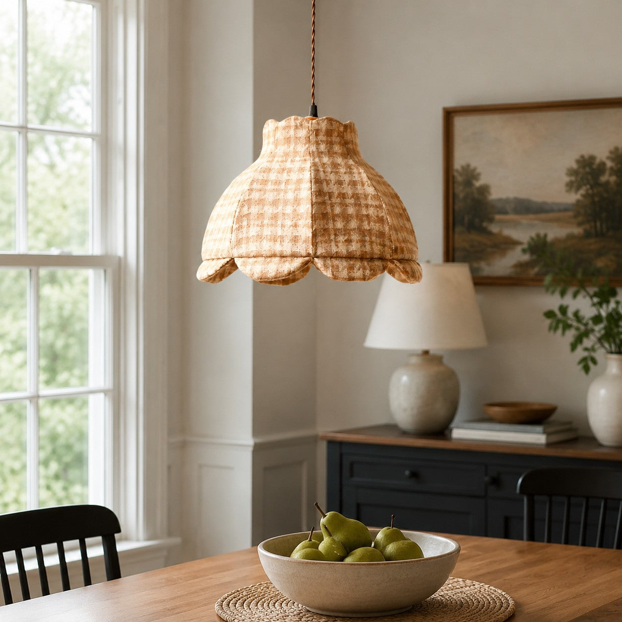 Vintage Plaid Fabric Pendant Light