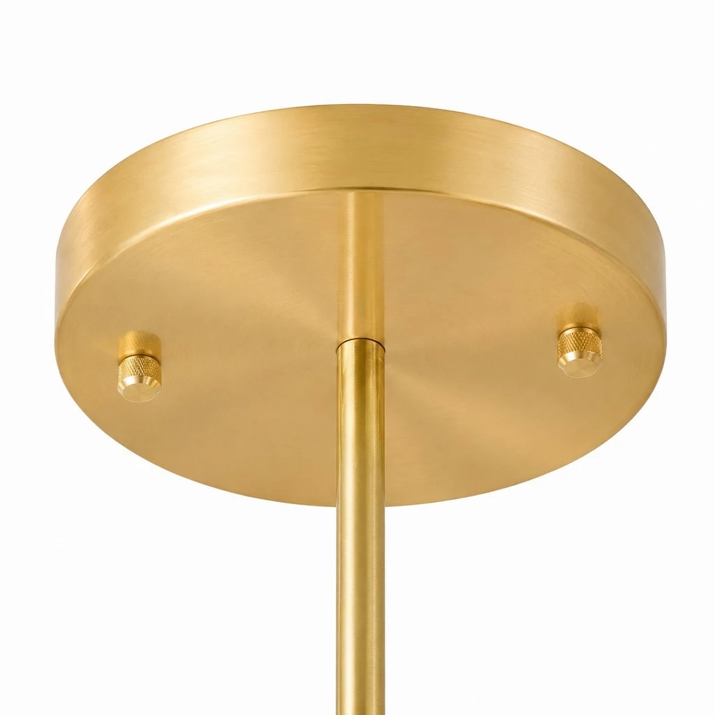 Close-up of the round gold ceiling canopy and downrod