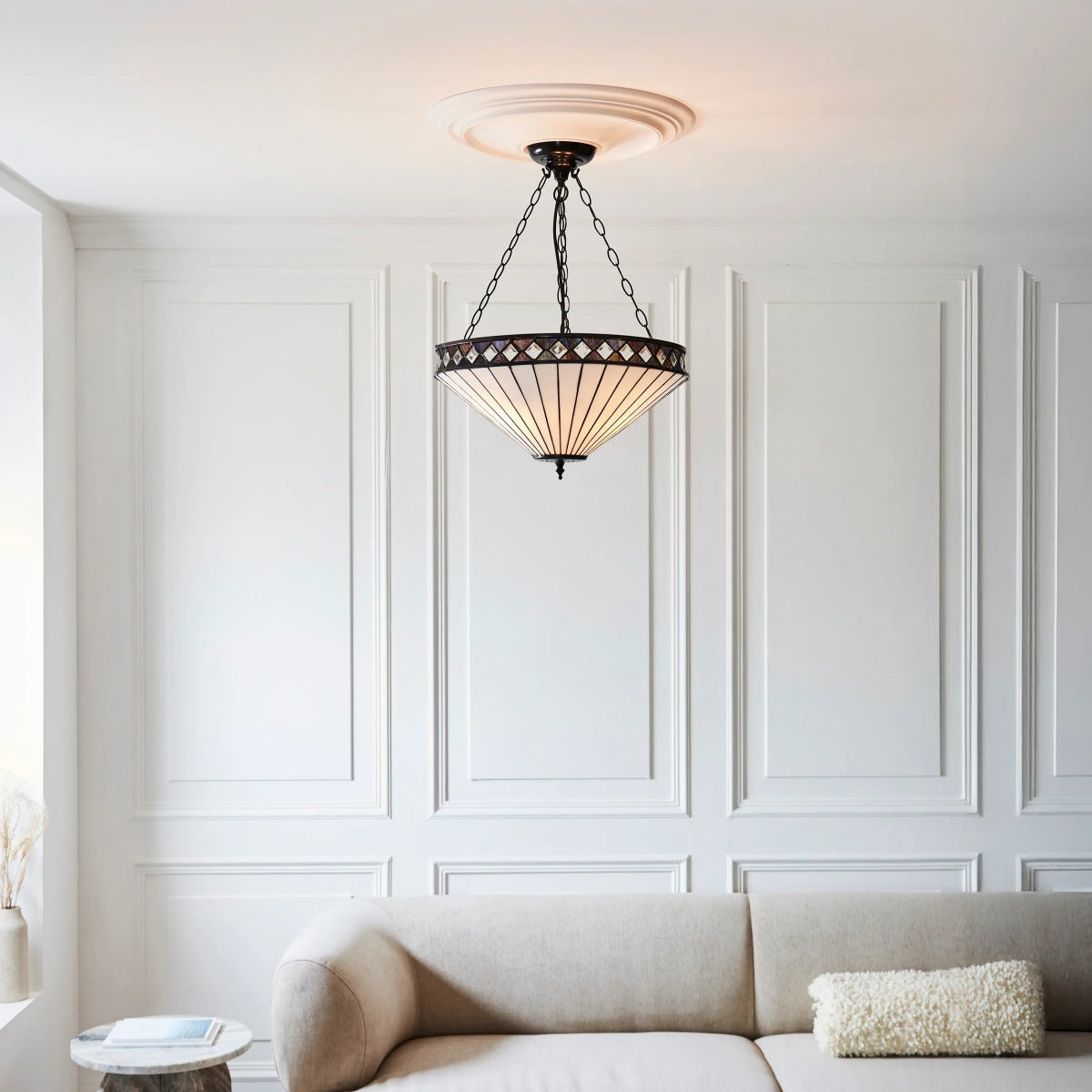 TF Fargo Adjustable Pendant with Stained-Glass Inspired Inverted Shade for Island and Dining