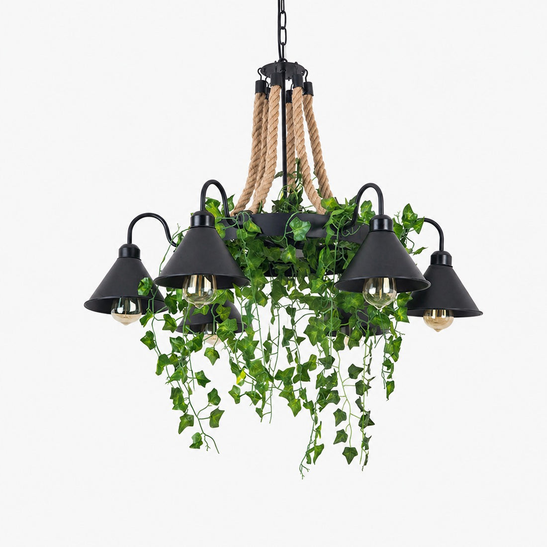 Rope and Greenery Wagon Wheel Chandelier