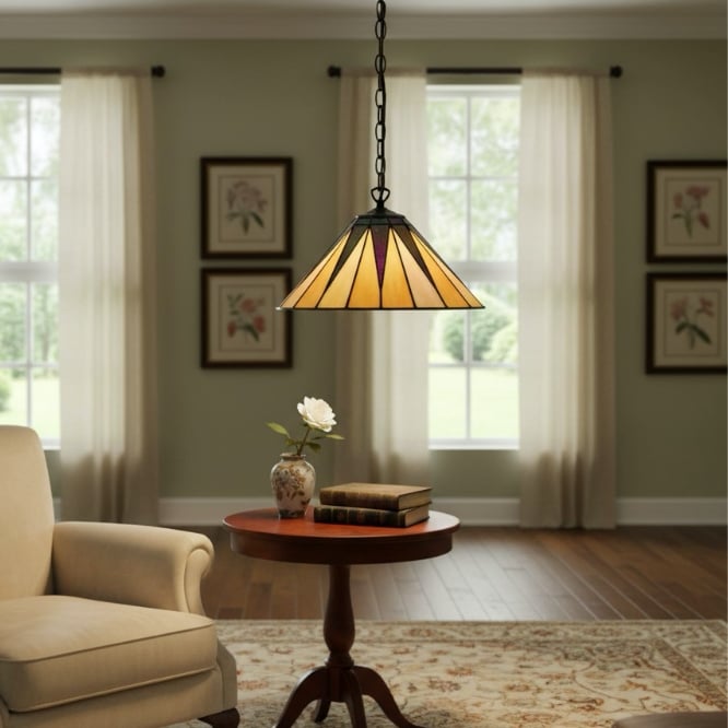TF Dark Star Tiffany Pendant – Stained Glass Geometric Design Ceiling Light for Living Rooms