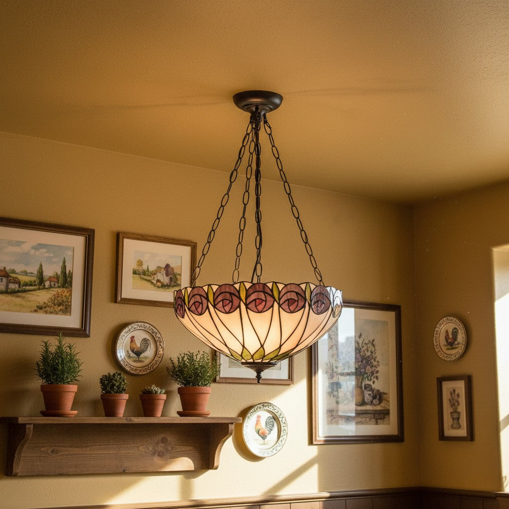 TF Hutchinson Tiffany Pendant - Inverted Art Glass Adjustable Pendant Light for Home
