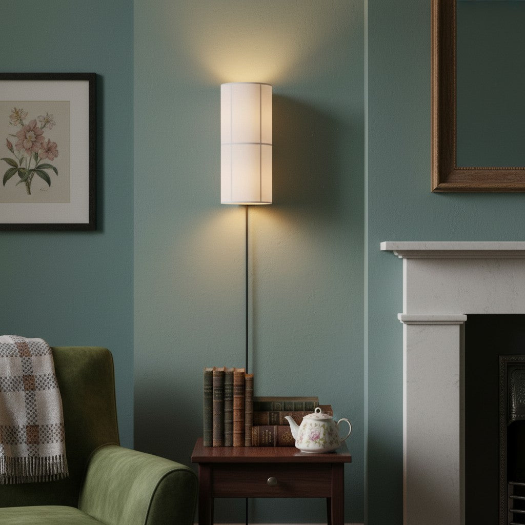 Cylume Cylinder Fabric Plug-in Wall Lamp - Minimalist Wall Sconce for Bedroom Living Room