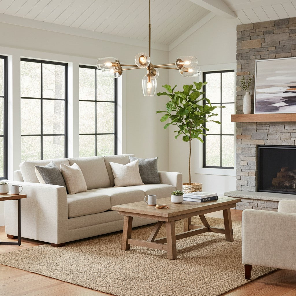 Serion Glass 6-Light Pendant Light - Modern Pendant with Clear Glass Shades for Living Room