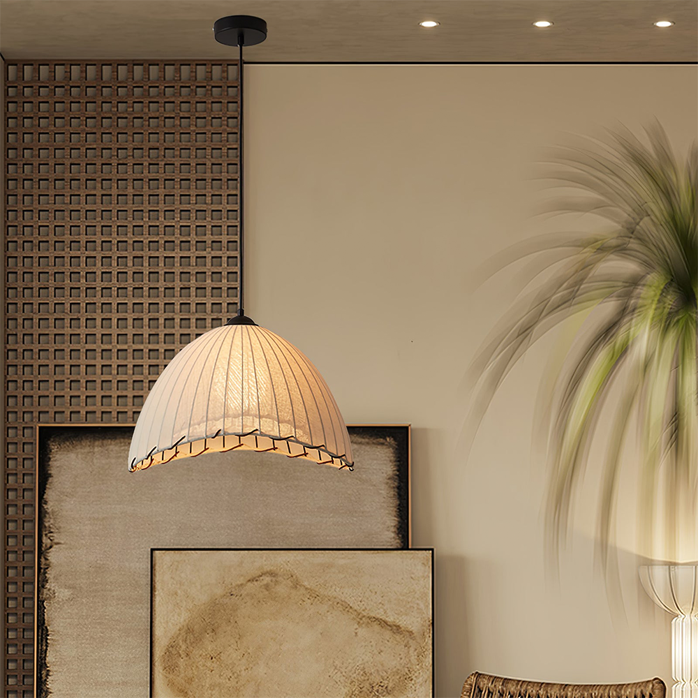Wabi Sabi Pendant Light - Linen Shade Ceiling Fixture with Soft Glow