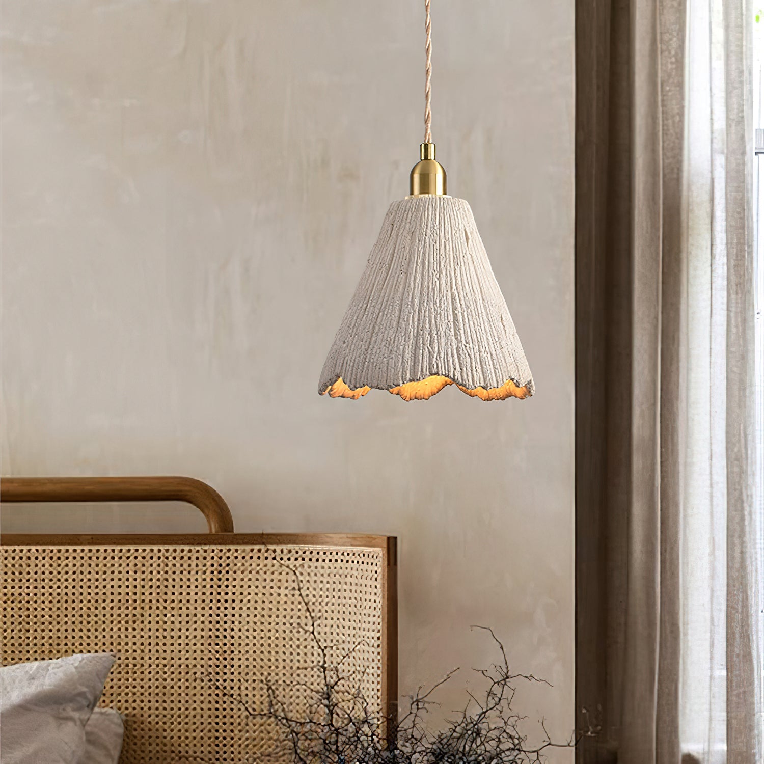 Textured Cement Gold Plug-In Swag Pendant