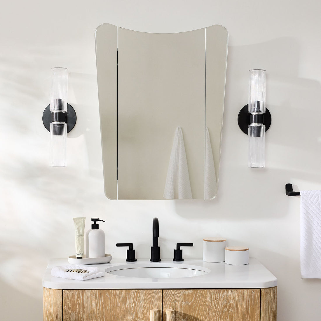Rivora Fluted Glass Double Short Sconce - Indoor Outdoor Wall Light Elegance