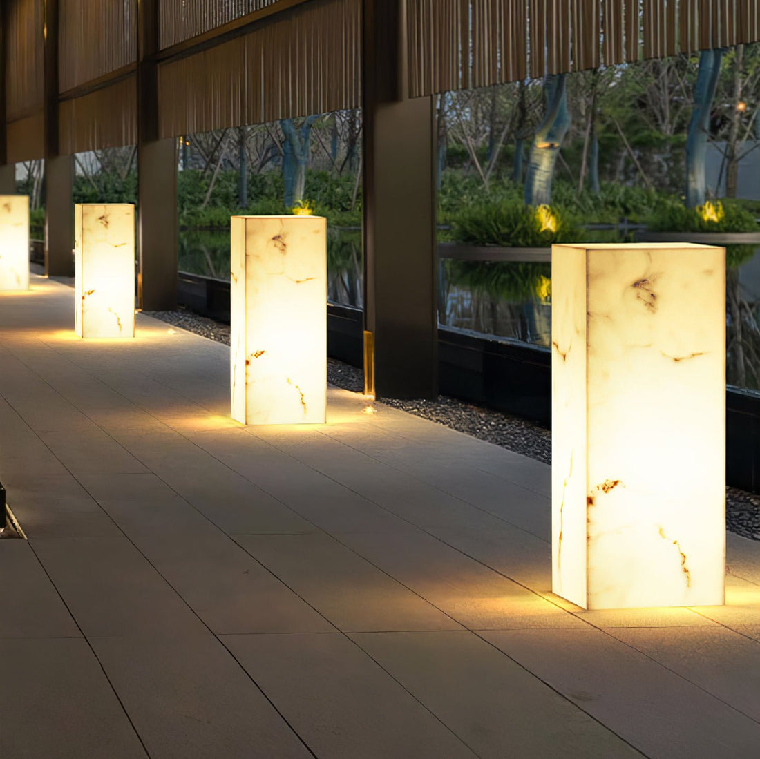 Imitation Marble Outdoor Light - Cube-Shaped Elegant Garden Patio Lamp