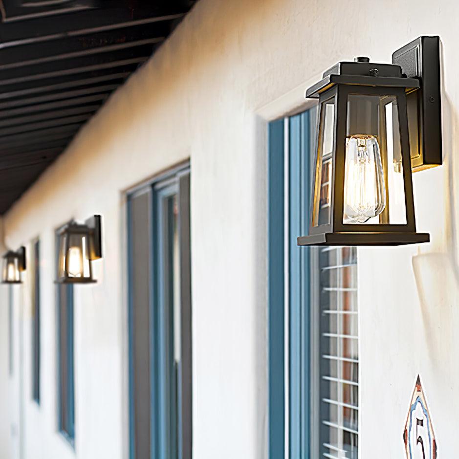 Classic Outdoor Wall Lamp - Black Metal Clear Glass Lantern Lighting