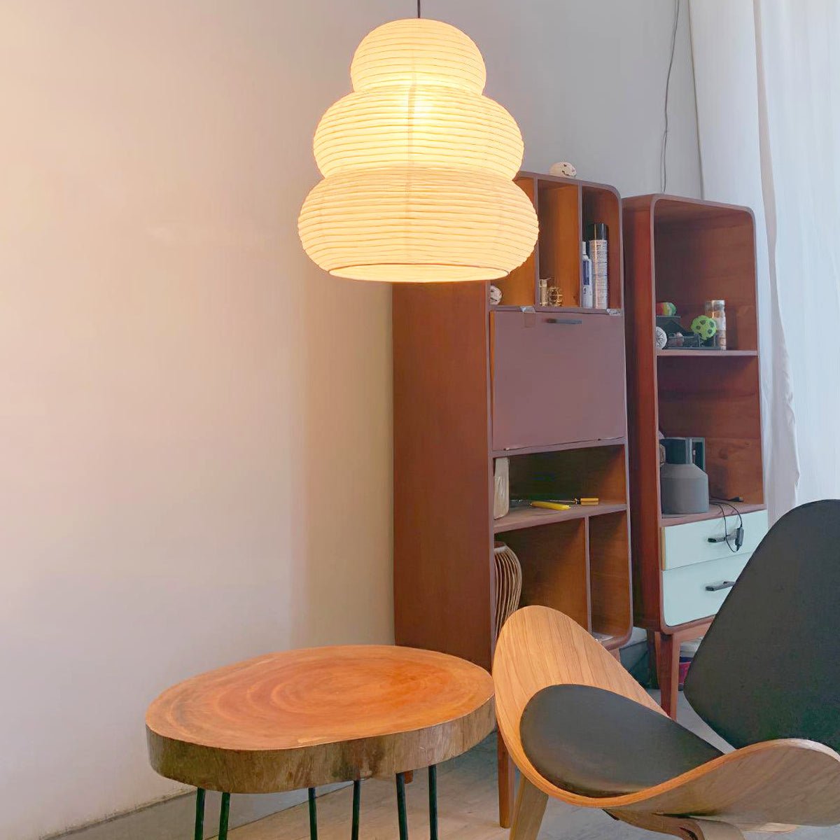 Beige Mulberry Paper Swag Pendant Light