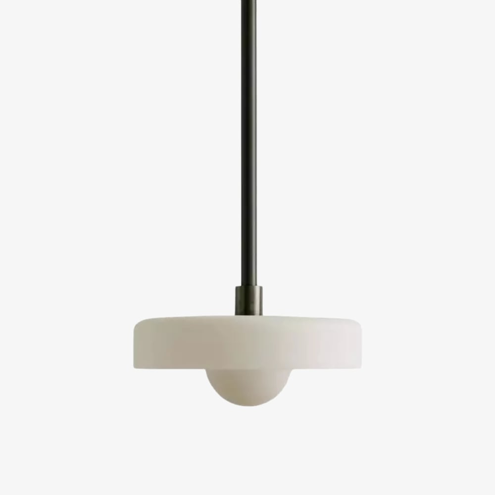 Kalo Modern Pendant Light - Sleek Metal Rod and Disc Orb Glass Design