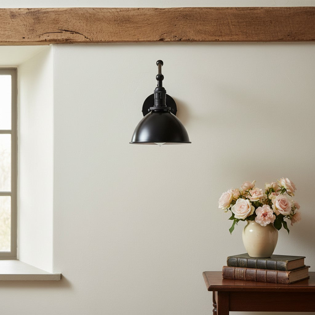 Conique Metal Vintage Industrial Swing Arm Wall Lamp - Adjustable Dome Shade for Study