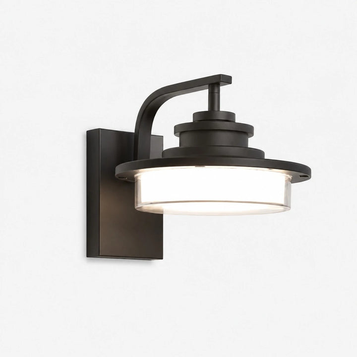 Round black glass outdoor wall light