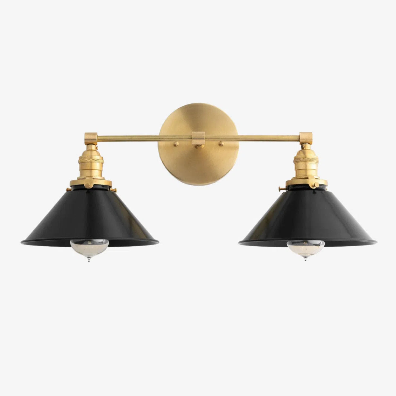 Conique Metal Dual Black Sconce with Cone Shades - Industrial Vanity Wall Light for Mirror