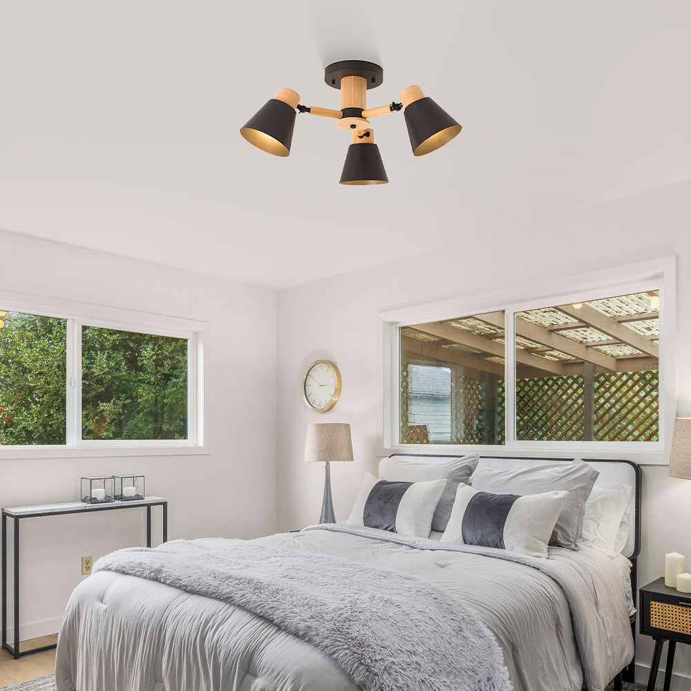 Wooden Ceiling Light - Flush Mount Living Room Lamp Natural