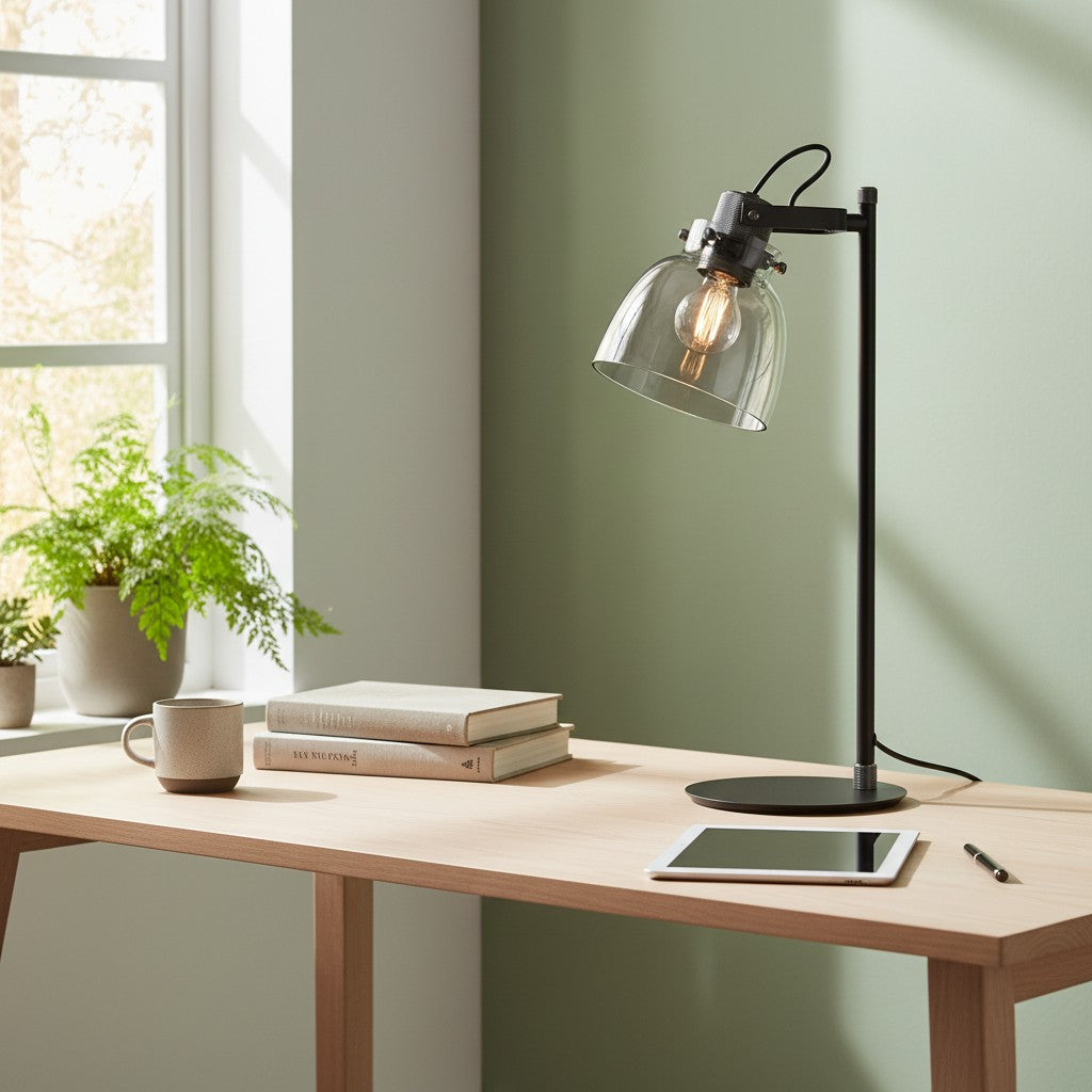Readium Adjustable Table Lamp - Industrial Metal and Dome Glass for Bedroom and Study